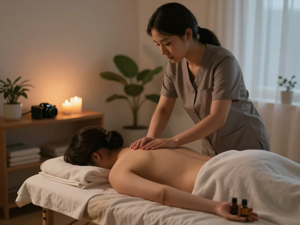 Experience premium 안양출장마사지 in a soothing home environment with professional therapist, highlighting relaxation and comfort.