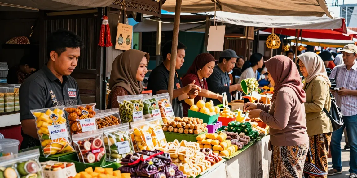 Explore rokok88 alternatif with vibrant Indonesian snacks and beautifully packaged gifts at a lively market.